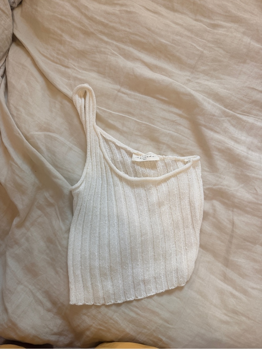 American Threads One-Shoulder Ribbed Tank Top - White